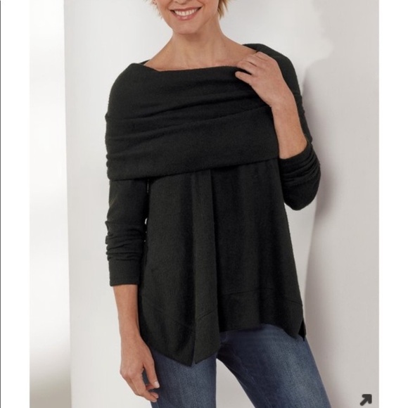 Soft Surroundings Eva Black Cowl‎ Neck Size Medium Rib Knit Long Sleeve Blouse - Picture 1 of 9